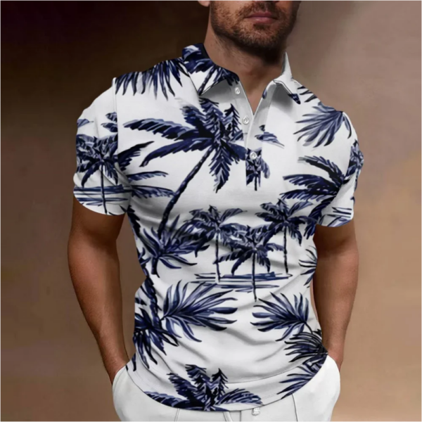 Men's Coconut Tree Print Hawaiian Polo Shirt