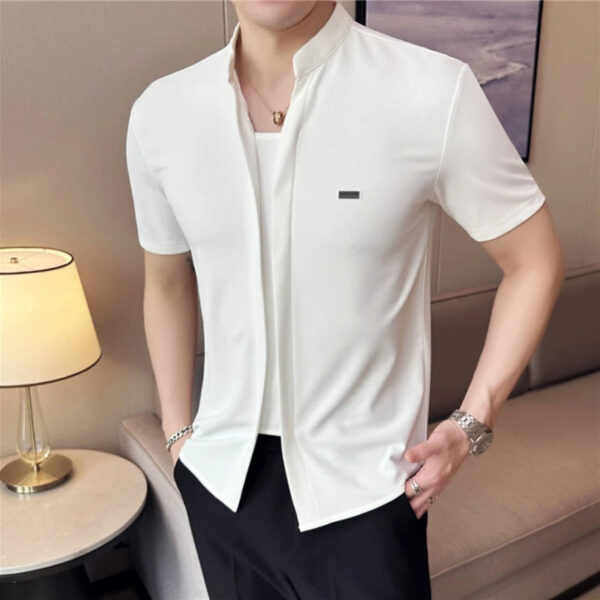 Summer Ice Silk Short Sleeve Men's Casual Shirt